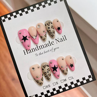 Ongles artificiels 100% faits à la main, à presser, de haute qualité, motif fleur 3D violette, forme amande, pour la décoration des ongles
