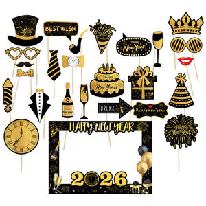 Nouveautés : Célébrez le Nouvel An avec des décorations glamour noir et or pour le Nouvel An 2026, ensemble de accessoires <span class=keywords><strong>photo</strong></span> portables pour fête - Product Image 1