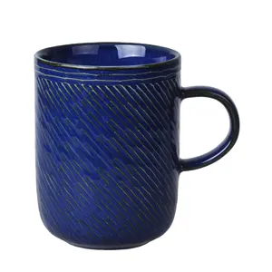 Chaozhou suppliers wholesale Nordic European style mug , custom porcelain coffee mug blue ceramic reactive glaze mug