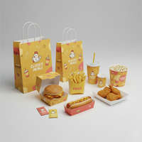 Boîtes à pizza articulées, ensemble d'emballages pour la restauration rapide, boîtes à emporter, frites, hamburgers, ailes de poulet, gobelets, conception de logo, contenants alimentaires jetables