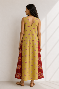 Vintage Kantha <b>Loose</b> V Neckline Sleeveless Beachwear <b>Dress</b> for Women - Product Image 2