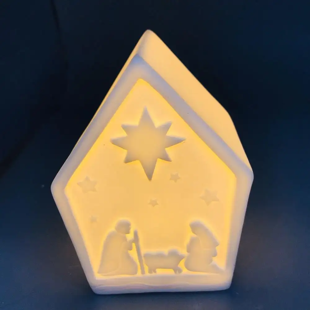 Grosir LED Rumah Nativity Ornamen Natal Porselen
