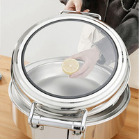 Chauffe-Plat de Luxe pour Buffet, Hôtel, Restaurant, Plat Rond Argenté en Acier Inoxydable et Verre, 6L, Chauffage Électrique