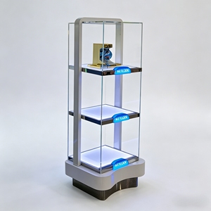 Vitrine de présentation au sol en verre avec cadre en métal moderne pour cosmétiques avec éclairage LED, présentoir professionnel pour parfums et soins de la peau - Product Image 1