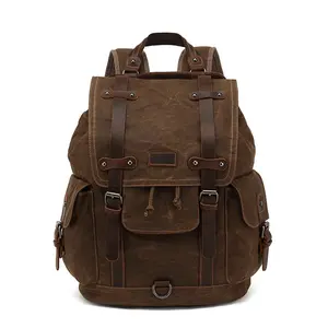 Wholesale Custom Waxed Canvas Vintage Backpack for Climbing Travel College Bag Casual Sports Backpacks