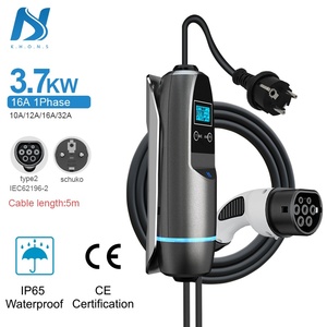 สถานีชาร์จรถยนต์ไฟฟ้าแบบพกพา New Khons สำหรับใช้ในบ้าน มาตรฐานกันน้ำ IP65 สายชาร์จยาว 5 เมตร กำลังไฟ 3.7 กิโลวัตต์ 16 แอมป์ ระบบเฟสเดียว แบบที่ 2 หัวชาร์จแบบ <span class=keywords><strong>Schuko</strong></span> - Product Image 1