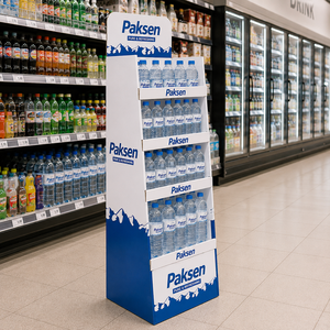 Mineral Water Paper Corrugated Floor Display, Custom Cardboard <b>Stand</b> For Bottled Drinks, Supermarket Beverage Aisle Display - Product Image 3