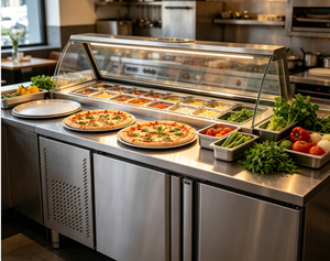 <span class=keywords><strong>Table</strong></span> de préparation professionnelle intégrée réfrigérateur-congélateur en acier inoxydable, idéale pour les pizzerias – Meilleures ventes - Product Image 6