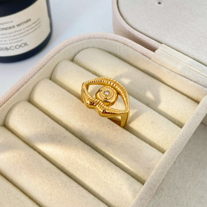 Nuovo Anello Minimalista in Stile Retrò con Occhio di Holus Placcato Oro in Acciaio al Titanio con Diamante, Gioielli alla Moda - Product Image 1