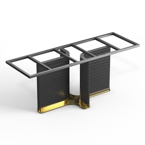 Cơ sở De bảng basse hình chữ nhật thủy tinh và Gốm Vàng ăn uống Bàn cà phê chân cơ sở với đầu đá cẩm thạch - Product Image 3