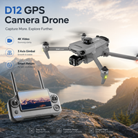 Drone pliable D12 avec caméra GPS, nacelle stabilisée 3 axes, vidéo 4K, contrôleur à écran tactile et retour intelligent pour la photographie de voyage