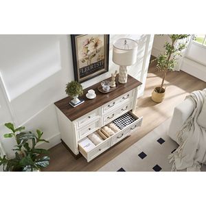 DB Farmhouse-Style Commode 6 Tiroirs Rustique En Bois MDF Base Chambre Organisateur De Stockage avec Matériau En Métal - Product Image 3