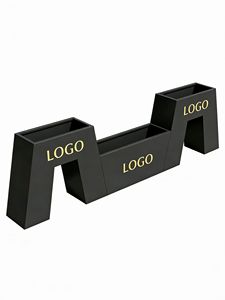 Maceta Moderna de Metal Negro, Maceta de Acero Inoxidable con Diseño de Logotipo Dorado para Exhibición de Flores y Plantas Verdes en Interiores - Product Image 1