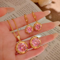 Parure de bijoux en or 14 carats avec pendentif étoile octogonale en zircon violet taillé, boucles d'oreilles et bague en pierres précieuses colorées, motif feux d'artifice rouges chinois