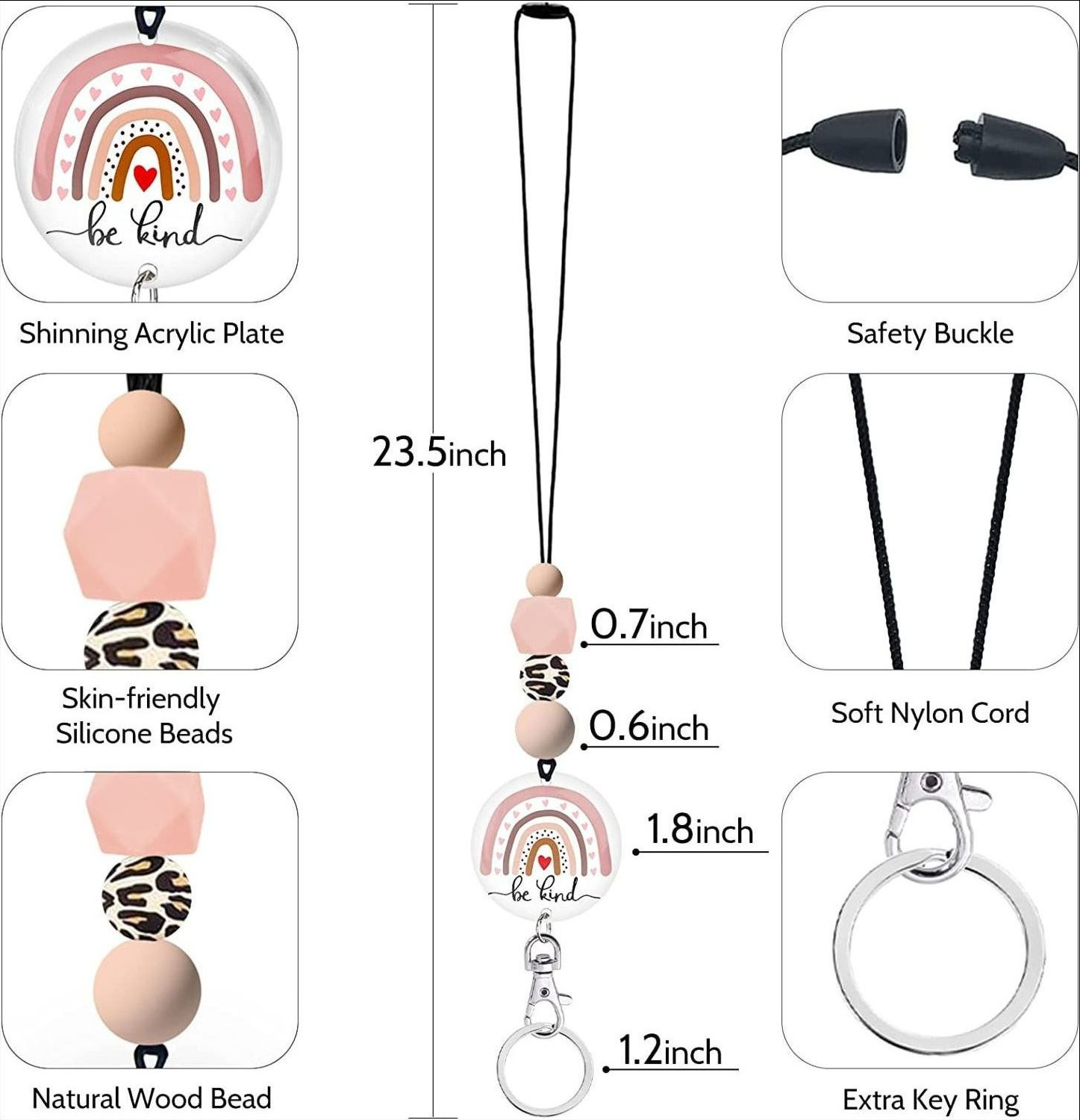 Fashion Silicone Bead Teacher Lanyard Custom Rainbow Necklace Lanyards With Id Card Badge Holder