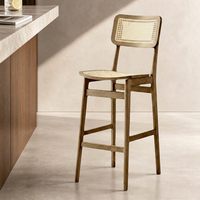 Tabourets de bar vintage modernes en bois massif, dossier haut, sans accoudoirs, avec repose-pieds, pour îlot de cuisine, comptoir, café, hôtel, restaurant