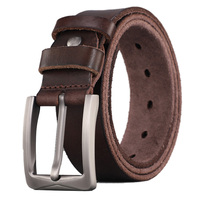 Sabuk kulit sapi asli modis pria, grosir lapisan pertama kulit sapi Retro Full Grain sabuk kulit asli dengan paduan untuk gesper