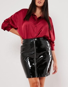 OEM Embroidered logo Women <strong>Plus</strong> <strong>Size</strong> Vinyl Zip Front High Waist Sexy Mini Shiny <strong>Skirt</strong> Faux Pu Leather <strong>Skirt</strong> - Product Image 4