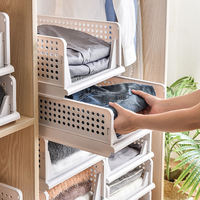 Panier de rangement pliable multifonctionnel pour vêtements, boîte de rangement en plastique empilable pour armoire de rangement de vêtements