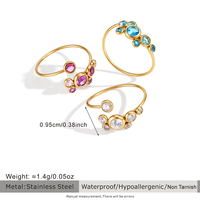 Bagues en zircon plaqué or 18 carats, résistantes au ternissement, pour femmes, en acier inoxydable, ajustables, avec diamants colorés, bijoux de doigt, vente en gros