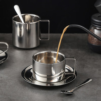 Ensemble de tasses à café en acier inoxydable 304, tasses à café avec cuillère et plateau, tasses à expresso à double paroi, adaptées au café latte