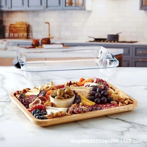 Plateau à fromage en bambou avec couvercle transparent 12x8 pouces pour servir des en-cas et une utilisation en cuisine - Product Image 2