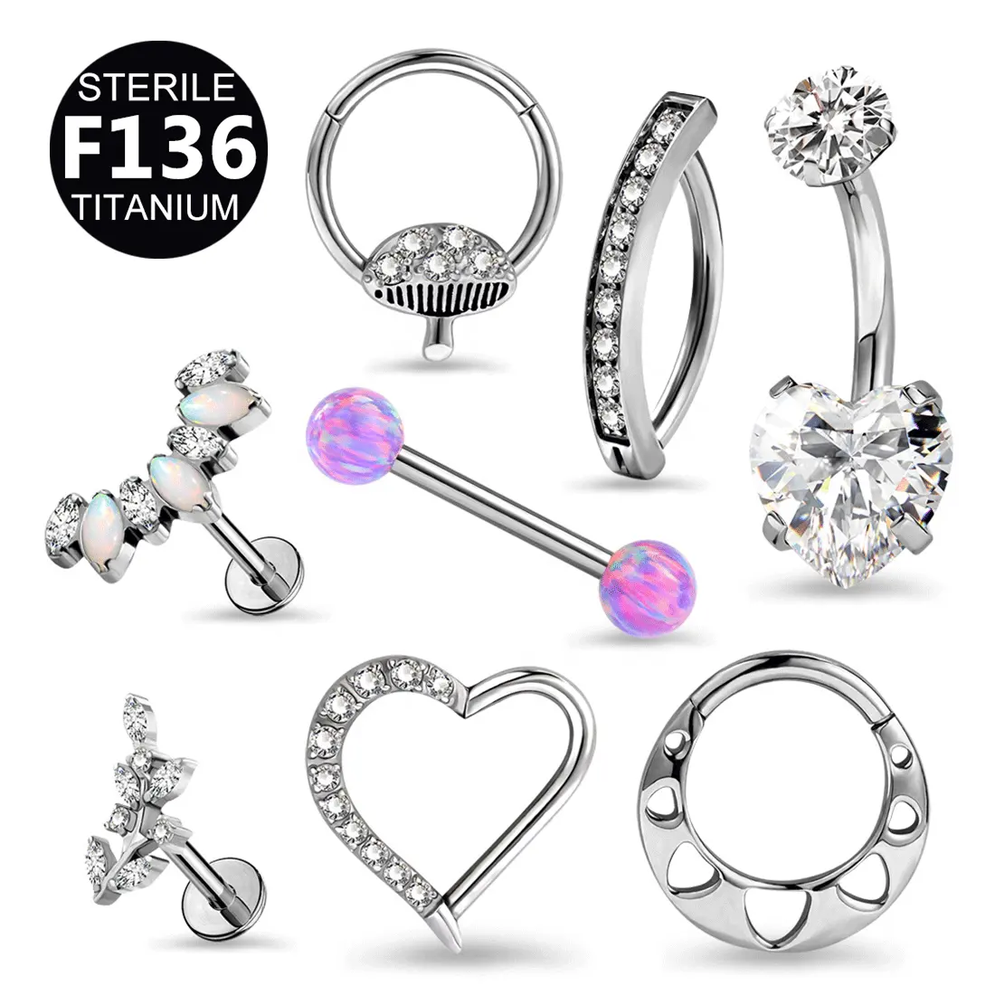 G23 kristal CZ titanyum astm f136 göbek Labret burun kulak tragus Piercing göbek halkası göbek takısı