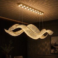 Lustre LED moderne incurvé suspendu Senfey, personnalisé, de luxe, avec ruban ondulé en cristal, hauteur réglable, pour hall d'hôtel
