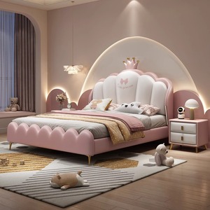 Letto per Bambini in Legno Massello Moderno e Minimalista, Design con Corona Rosa, Durevole ed Ecologico per <span class=keywords><strong>Camerette</strong></span> Femminili - Product Image 5