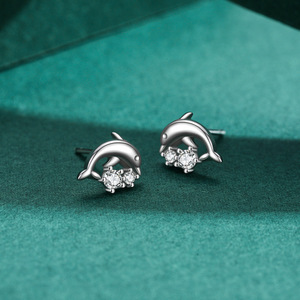 Boucles d'oreilles en argent sterling S925 avec zircon, motif dauphin, version cuivre personnalisable, inspirées de la nature, cadeau d'anniversaire pour femme - Product Image 6