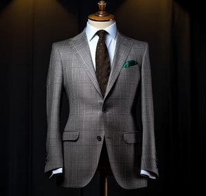 Chaqueta de <span class=keywords><strong>traje</strong></span> de hombre a <span class=keywords><strong>cuadros</strong></span> <span class=keywords><strong>gris</strong></span> personalizada hecha en China Chaqueta de <span class=keywords><strong>traje</strong></span> de lana de un solo pecho - Product Image 5