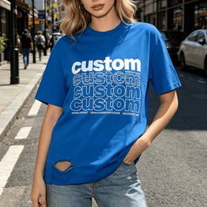 Camiseta Personalizada de Manga Corta para Hombre con Estampado de Letras, Cuello Redondo, Estilo Casual Urbano, Camisetas Desgastadas - Product Image 3