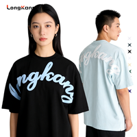 T-shirt unisexe oversize 100 % coton tricoté avec grand logo brodé personnalisé, style streetwear décontracté, coupe ample, manches courtes