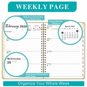 Custom 2025 Thermal Binding Leather Hardcover A5 Planner English Monthly Weekly Daily Organizer <b>Notebook</b> - Product Image 4