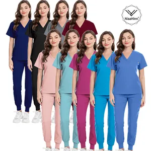 Conjunto de uniforme de enfermagem, para médicos e enfermagem, uniforme de enfermagem com bolso