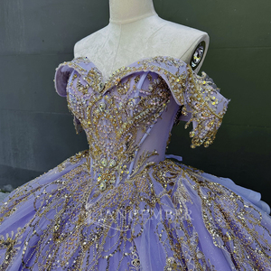Lavanda Quinceañera vestidos vestido de baile encaje bordado apliques rebordear cristal Color caramelo Natural fiesta vestido de boda LSMC78 - Product Image 4