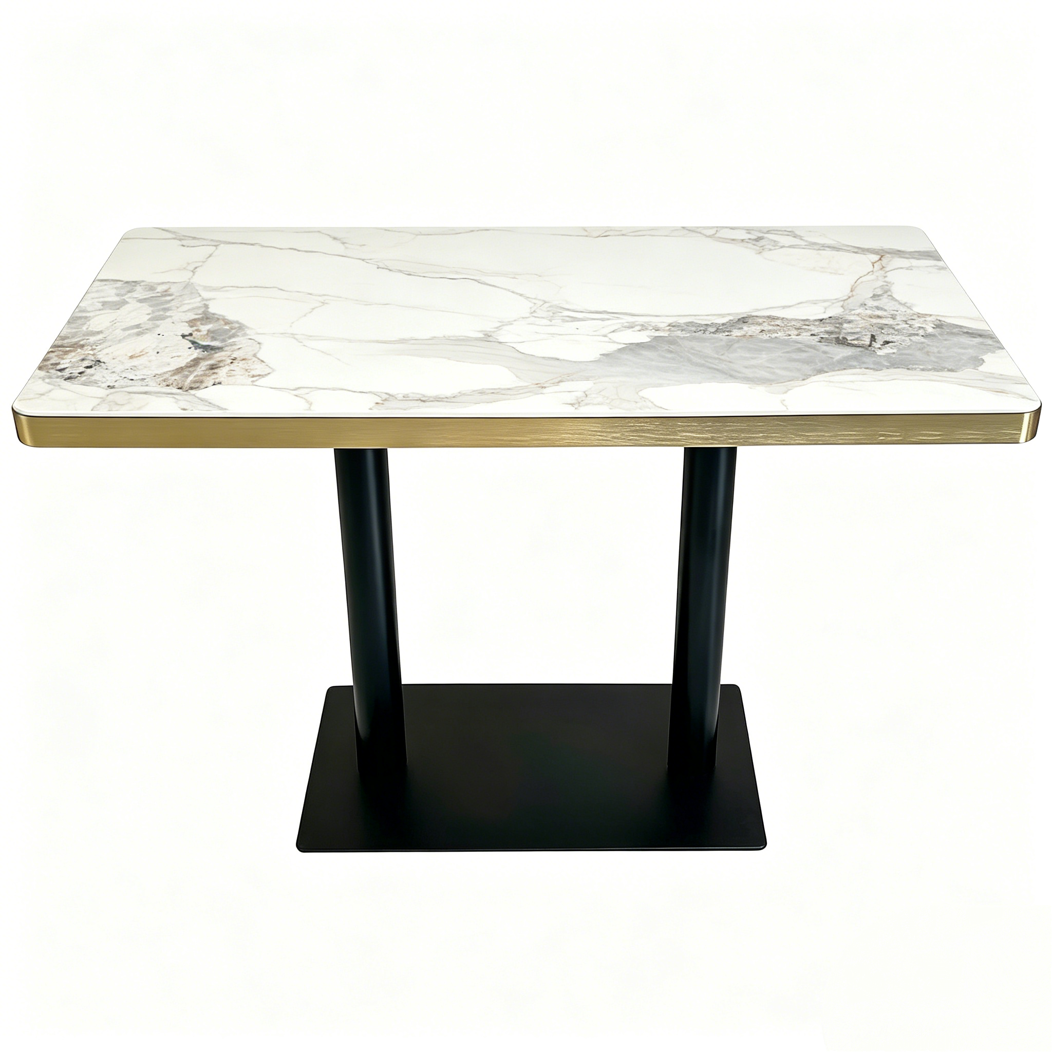 plateau en pierre brillante + base en acier inoxydable noir