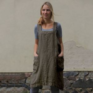 Women's Cotton Linen Apron Long <b>Wrap</b> Home Wear Loose Long Dress Comfortable Household Cleaning and Cooking Apron for Women - Product Image 3