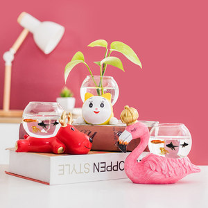 Vaso Decorativo Creativo per Piante Idroponiche, Vaso in Vetro Trasparente per Coltura in Acqua, Ornamento in Ceramica a Forma di Panda - Product Image 3