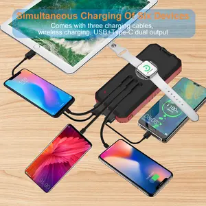 בנק כוח סולארי USB כפול מטען סוללה עמיד למים 20000mAh פאנל סולארי נייד חיצוני 30000 mah עם אור LED