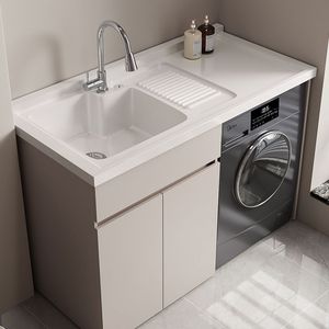 Meuble de buanderie en aluminium alvéolé avec lavabo intégré, évier, planche à laver et tambour de lavage, meuble de salle de bain - Product Image 2
