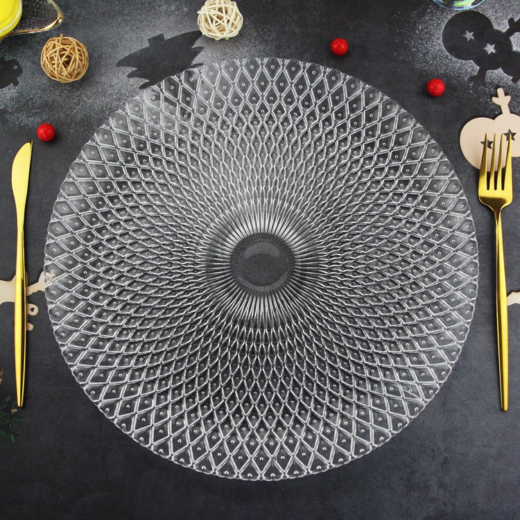 จานรองชาร์จแก้วใสลายเพชร