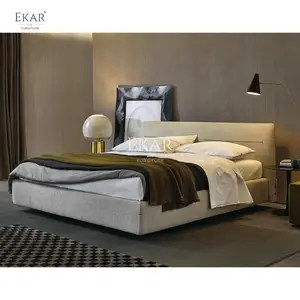 Современная кровать с вышитым пальто, пуговицами из рога и элегантным дизайном-стильная мебель для спальни