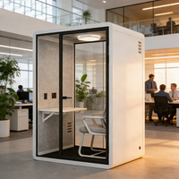 Cabine de réunion modulaire portable en acier moderne de luxe, insonorisée, avec verre trempé et éclairage LED pour hôtel et extérieur