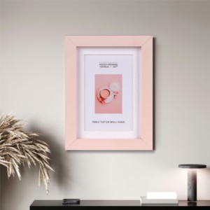 Blush <strong>Pink</strong> Wooden Picture <strong>Frame</strong> with White Mat Photo Opening Dual-Use for Table Top &amp; Wall Hanging for Home Decor - Product Image 2