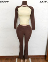 Ensemble 2 pièces de vêtements de détente pour femmes avec logo personnalisé, style Y2K, comprenant un t-shirt et un pantalon évasé, adapté aux grandes tailles, avec bandeau