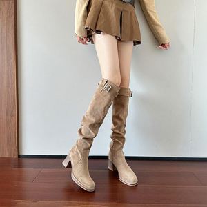 Luxury Fashion Boots Imported Calfskin <strong>Horse</strong> Bit <strong>Square</strong> Heel Autumn Winter Flat Boots - Product Image 2