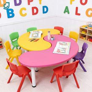 Ensemble table et chaise Montessori pour enfants en plastique coloré, design lune en forme de S, écologique, pour maternelle, salle de classe, école, <span class=keywords><strong>chambre</strong></span> - Product Image 1