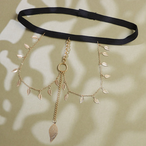 Cadena de Pierna con Diseño de Hojas para Mujer, Banda Elástica, Imitación de Perlas, Joyería de Playa, Cadena Corporal de Moda - Product Image 6