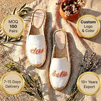 Espadrilles mules en tissu écologique avec logo personnalisé, bout carré, sandales décontractées d'été avec semelle en corde